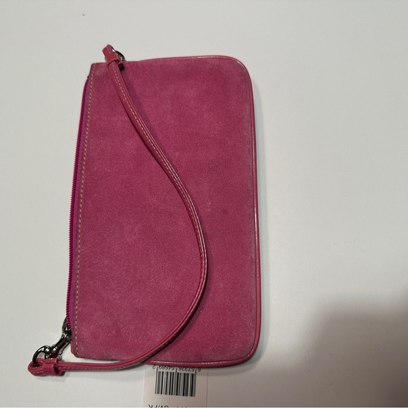 Cute pink suede Coach wristlet; has tag. Classic Coach lined interior. - Picture 9 of 11